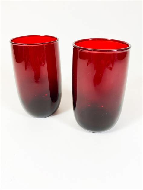 Ruby Red Vintage Juice Cocktail Glasses Set Of 2 Etsy