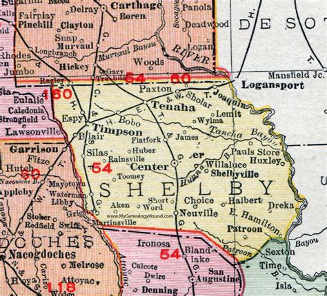 Shelby County Texas 1911 Map Rand Mcnally Center Timpson Tenaha