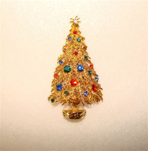 Vintage Art Signed Rhinestone Christmas Tree Brooch From Jewelpigs On