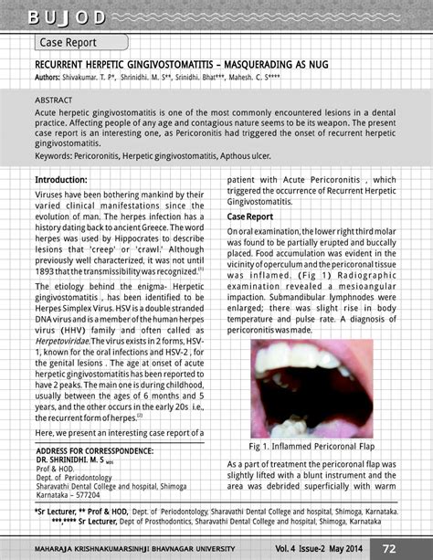 PDF Recurring Herpetic Gingivostomatitis Masquerading As ANUG Bhavnagar University Journal