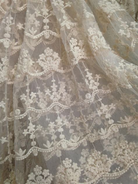 Ivory Lace Fabric Embroidered Tulle Lace Fabric Retro Bridal Etsy