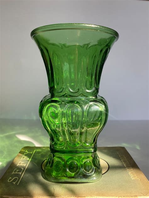 Emerald Green Carnival Glass Vase Etsy