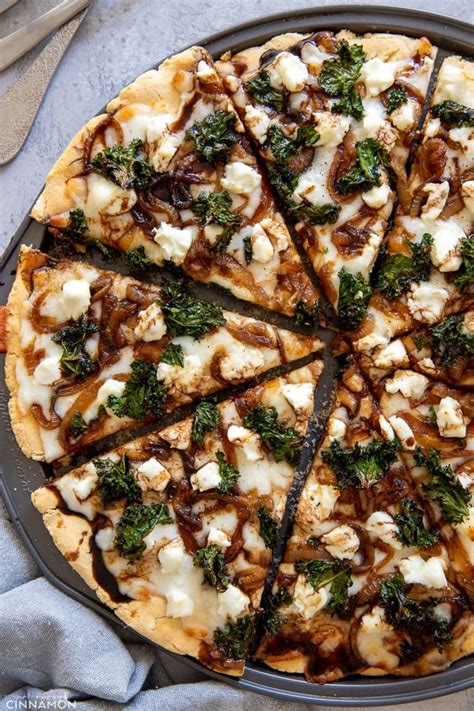 Caramelized Onion Goat Cheese And Kale Pizza With Balsamic Drizzle