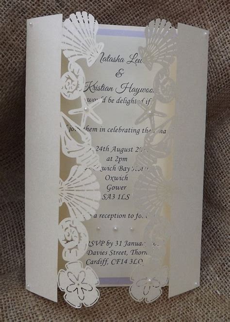 Wedding invitation card with watercolor floral bouquet. Beach - Laser Cut Wedding Invitation by CardiffInvitations ...