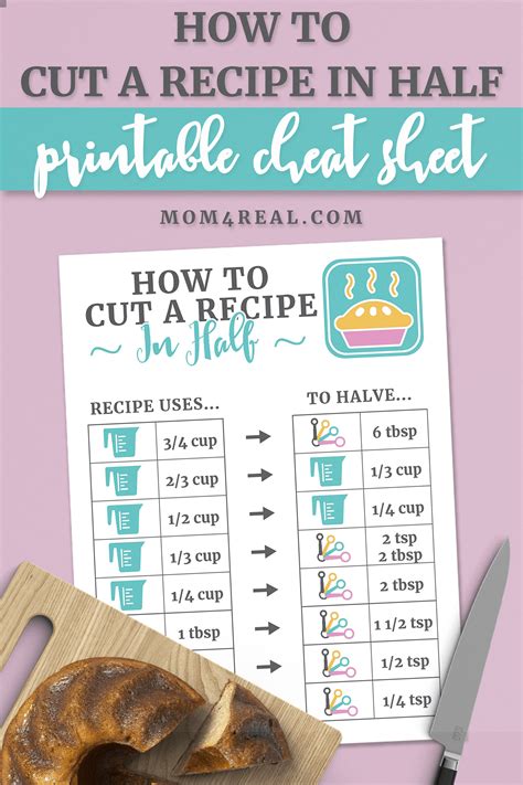 How To Cut A Recipe In Half Printable Kitchen Conversion Chart Mom