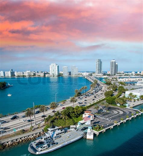 Beautiful Cityscape Of Miami Along The Sea Stock Image Colourbox