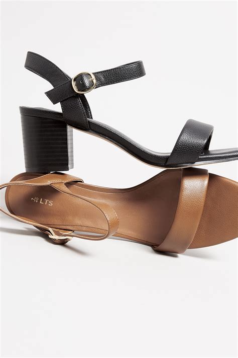 LTS Black Faux Leather Block Heel Sandal In Standard Fit Long Tall Sally