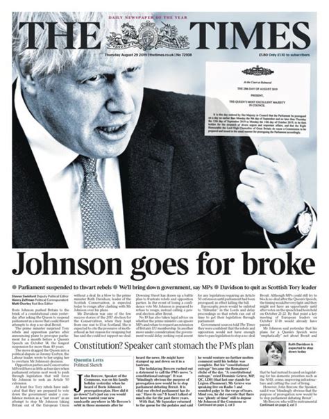 newspaper headlines outrage as johnson takes the gloves off newspaper cover newspaper