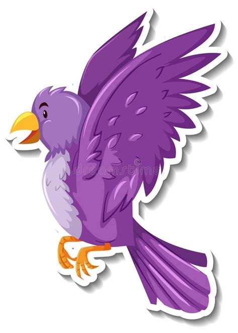 Cute Purple Bird Animal Cartoon Sticker Stock Vector Illustration Of