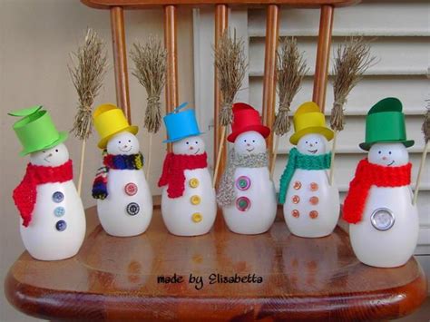 Yogurt Bottle Snowmen Christmas Decorations For Kids Homemade
