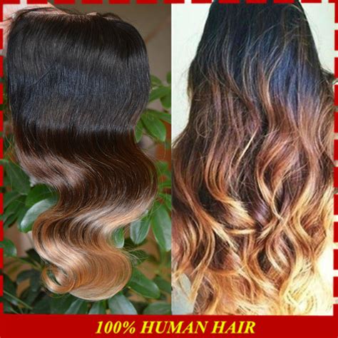 Honey Blonde Ombre Lace Closures Virginy Peruvian Body Wave Humen Hair
