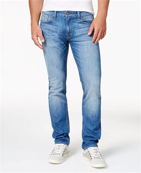 Guess Mens Light Blue Slim Straight Fit Stretch Jeans And Reviews