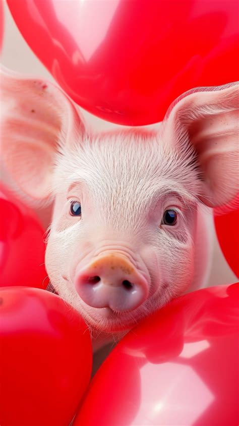 Cute Piglet Pink Pig Pig With Balloons Animal Photography Pig Close