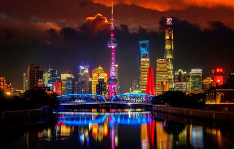 Wallpaper Bridge River China Building China Shanghai Shanghai