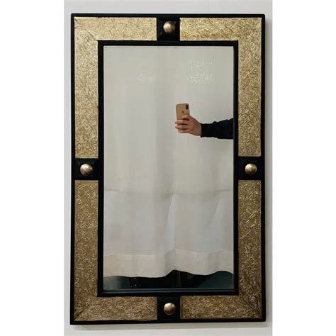 1990s Hollywood Regency Style Moroccan Mirror In Brass And Wood Frame