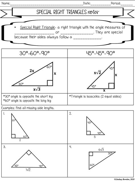 Special Right Triangles Notes And Worksheets Lindsay Bowden