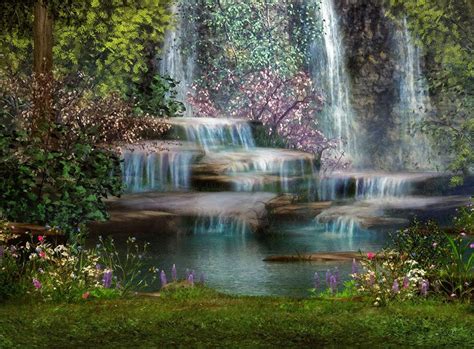 Magical Landscape With Waterfalls Wall Mural Wallpaper Canvas Art Rocks
