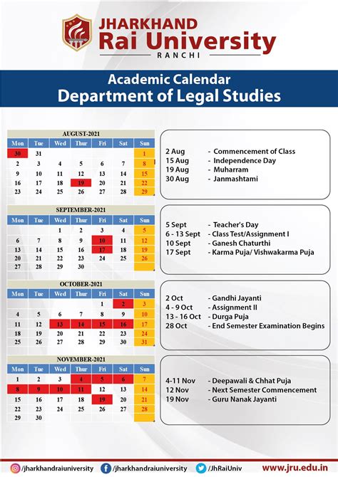 Academic Calendar LLB Nd Semester Jharkhand Rai University JRU Ranchi