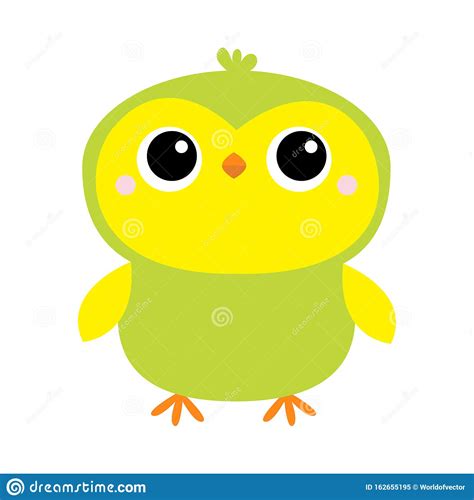 Parrot Bird Toy Icon Big Eyes Green Yellow Color Funny Kawaii Animal Standing Kids Print