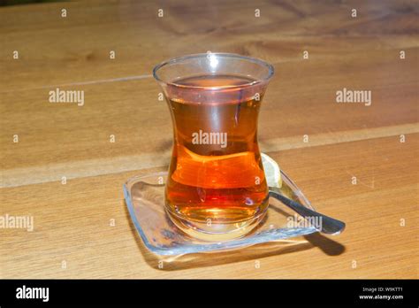 Black Turkish Tea In Pear Shape Glass Traditional Azerbaijani Aromatic