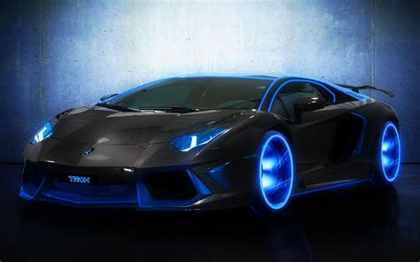 Lamborghini Aventador Movies Tron Manipulation Cg Digital Art Neon Blue