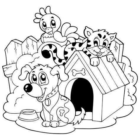 Coloriage chien veut jouer avec son os et au parc; Coloriage De Chien Et Chat à Imprimer | Chien coloriage ...