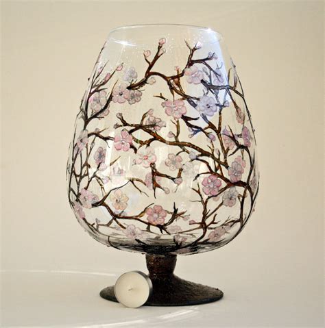 Sakura Cherry Blossom Hand Painted Glass Vase By Nevenaartglass