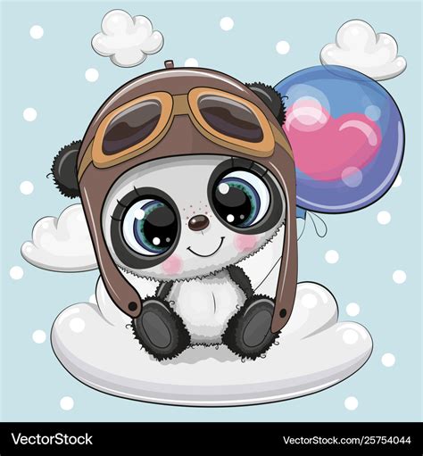 Cute Cartoon Panda Boy With Balloon Royalty Free Vector