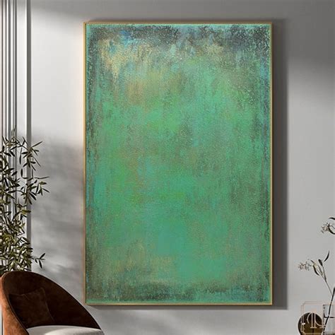 Large Acrylic Abstract Painting Original Green And Gold Canvas Etsy