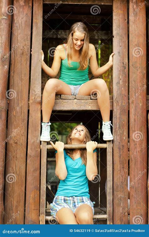 Two Teenage Girls Having Fun Outdoor In Summer Stock Image Image Of Playing Playful