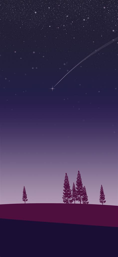 1125x2436 Night Trees Stars In Sky Minimalism Artwork 5k Iphone Xs