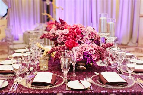 Vibrant Pink And Purple Tablescapes For A Reception