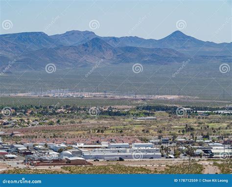 Aerial View Of The Boulder City Cityscape From The Bootleg Canyon Stock