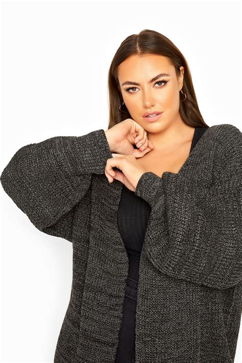 Charcoal Grey Oversized Balloon Sleeve Knitted Cardigan Yours Clothing