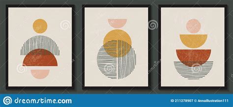 Trendy Contemporary Set Of Abstract Geometric Minimalist Composition