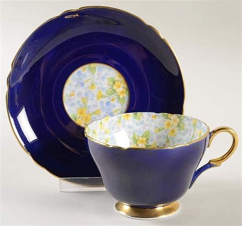 Shelley Primrose Chintz Cobalt Blue Footed Cup And Saucer Set Cup And