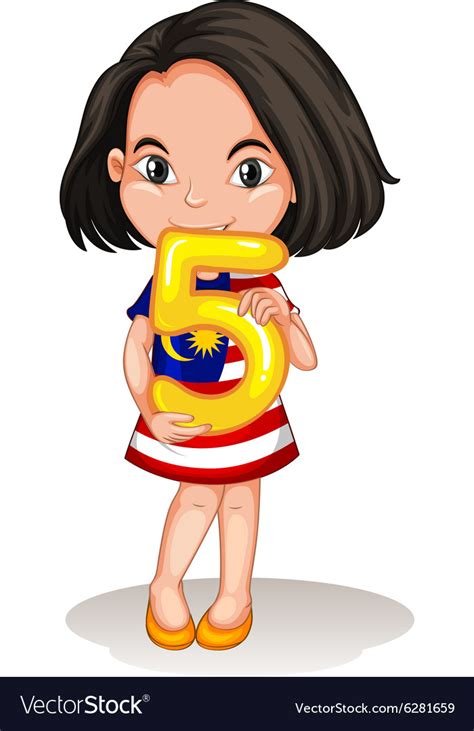 Little Girl Holding Number Five Royalty Free Vector Image