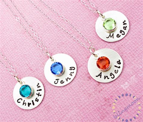 Sterling Silver Necklace Birthstone Charm Personalized Jewelry Name