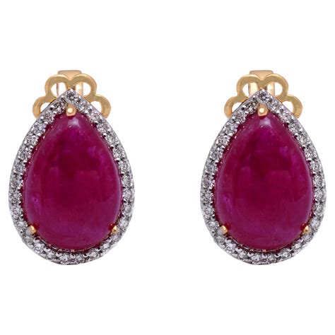 K Yellow Gold Diamond Ruby Earrings For Sale At Stdibs