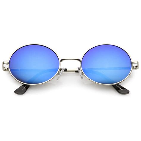 retro 1990 s fashion oval mirrored flat lens sunglasses c137 oval sunglasses blue mirrors