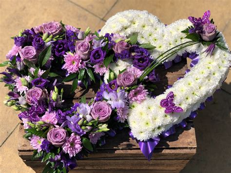 Combined Double Heart Funeral Flowers Vanilla Blue Flowers