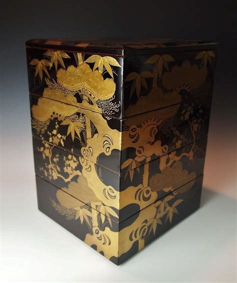 Exquisite Antique Japanese Lacquer Jubako Box Edo Bento Stacking Boxes