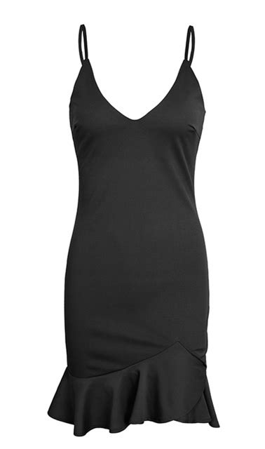 Sexy V Neck Ruffle Strap Mini Dress Women Skinny Black Mermaid Dress 2018 Summer Dress Bodycon
