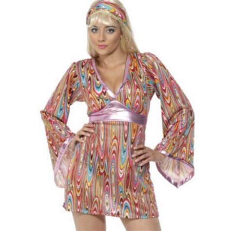 Hippy Hottie Ladies Hippie Fancy Dress 60s 70s Costume 1960s Outfit Uk