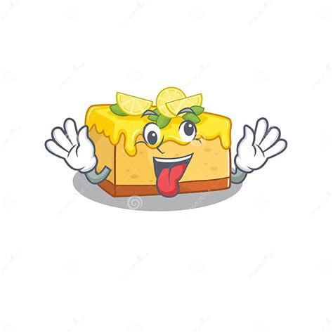 Cute Sneaky Lemon Cheesecake Cartoon Character With A Crazy Face Stock