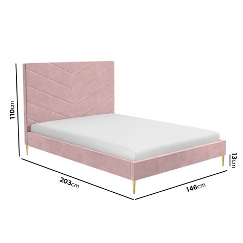 Grade A1 Pink Velvet Double Bed Frame With Chevron Headboard