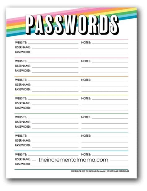 Free Printable Password Keeper Template
