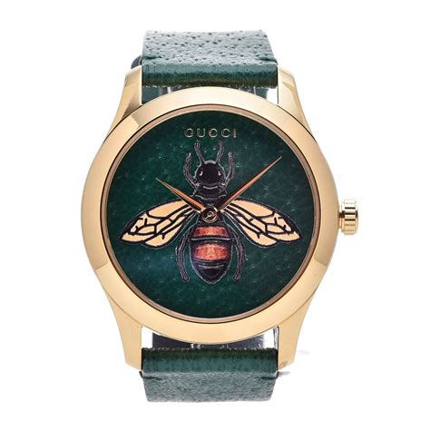 Gucci Stainless Steel 38mm G Timeless Bee Motif Watch Gold Emerald 346584