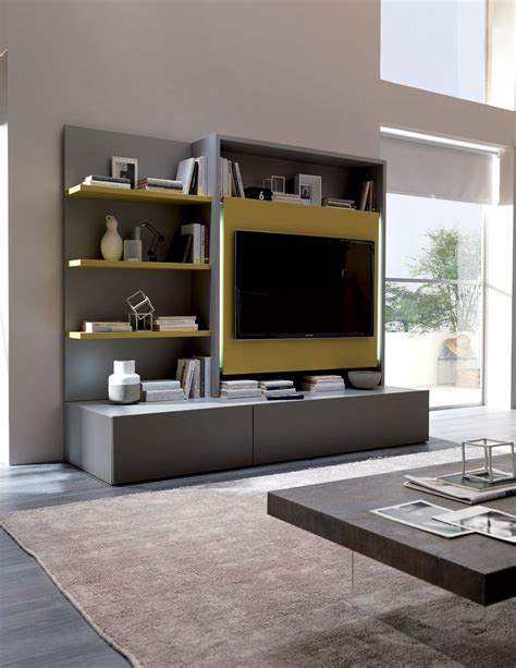 Living Room Wall Unit Contemporary Wood Lacquered Smart Living