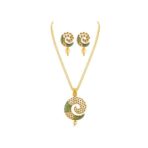 buy apara gold plated green meenakari diamond chain pendant earring necklace set jewellery for